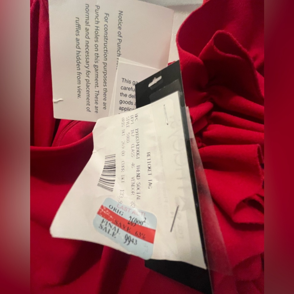 NWT Xscape Red Ruffle Shoulder Evening Gown Dress from Macy's - Picture 7 of 13